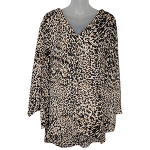 a.n.a Women's 3XL Oversized Semi Sheer Chiffon Lightweight Leopard Print Tunic